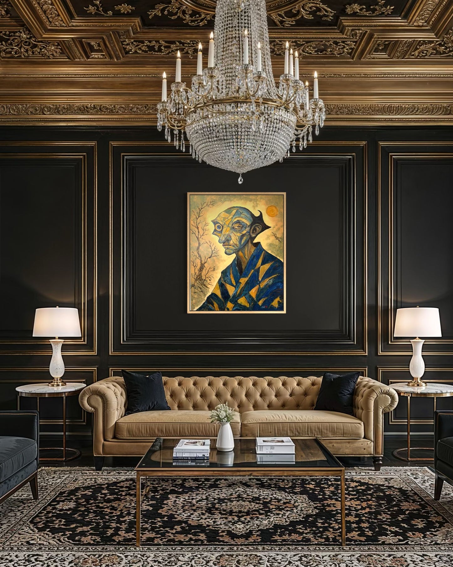 nglés: Aurelian expressionist portrait by CID シド, original mixed media painting with oil and relief texture, 81x100 cm.