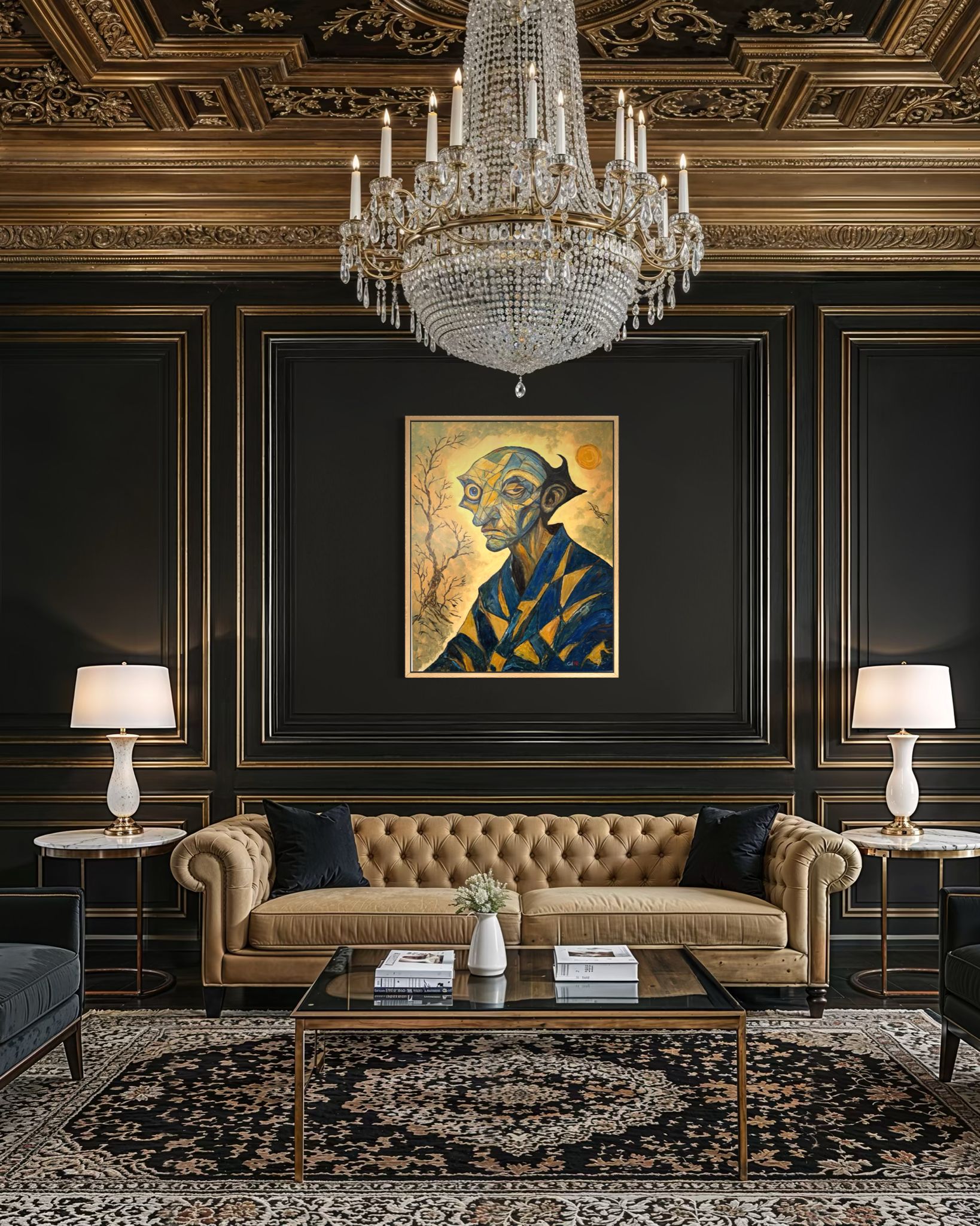 nglés: Aurelian expressionist portrait by CID シド, original mixed media painting with oil and relief texture, 81x100 cm.