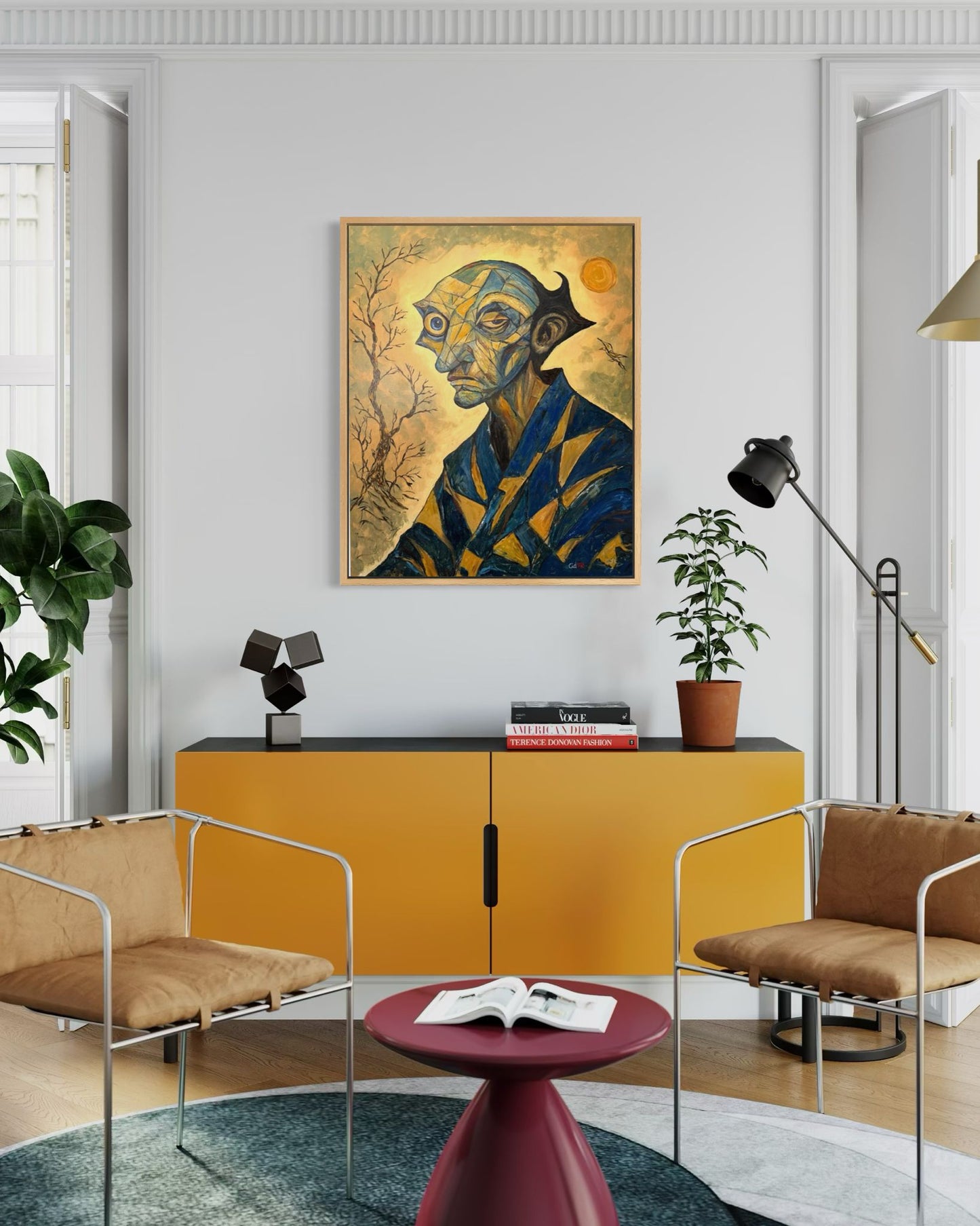 nglés: Aurelian expressionist portrait by CID シド, original mixed media painting with oil and relief texture, 81x100 cm.