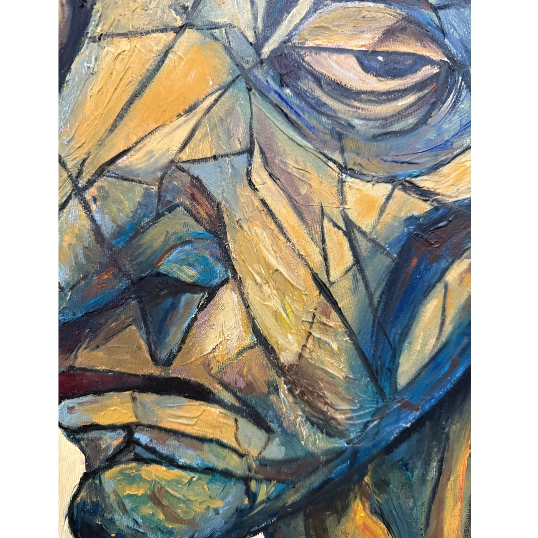 nglés: Aurelian expressionist portrait by CID シド, original mixed media painting with oil and relief texture, 81x100 cm.